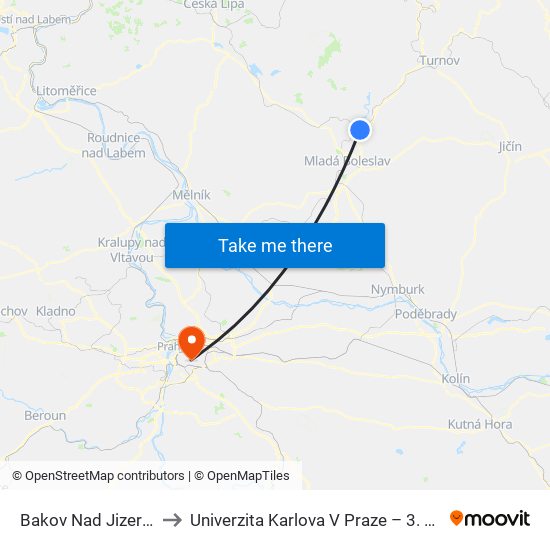 Bakov Nad Jizerou Město to Univerzita Karlova V Praze – 3. Lékařská Fakulta map