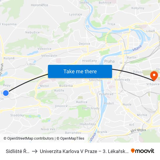 Sídliště Řepy to Univerzita Karlova V Praze – 3. Lékařská Fakulta map