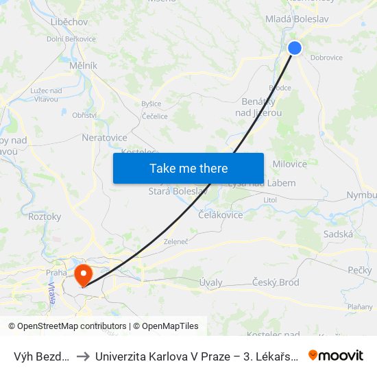 Výh Bezděčín to Univerzita Karlova V Praze – 3. Lékařská Fakulta map