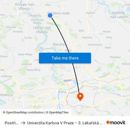 Postřižín to Univerzita Karlova V Praze – 3. Lékařská Fakulta map