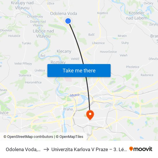 Odolena Voda, Dolínek to Univerzita Karlova V Praze – 3. Lékařská Fakulta map