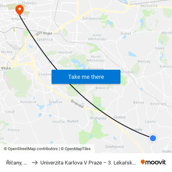 Říčany, Kuří to Univerzita Karlova V Praze – 3. Lékařská Fakulta map