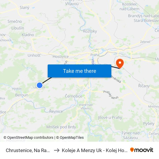 Chrustenice, Na Radosti (A) to Koleje A Menzy Uk - Kolej Hostivař map