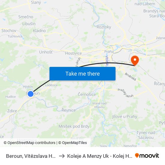 Beroun, Vítězslava Hálka II (A) to Koleje A Menzy Uk - Kolej Hostivař map