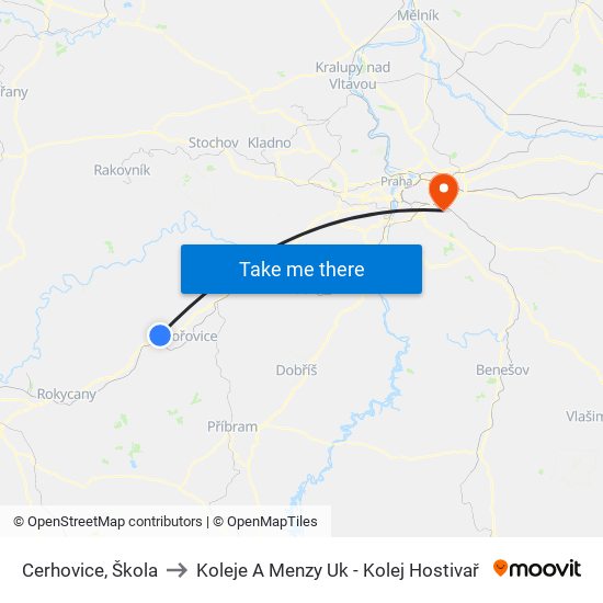 Cerhovice, Škola to Koleje A Menzy Uk - Kolej Hostivař map