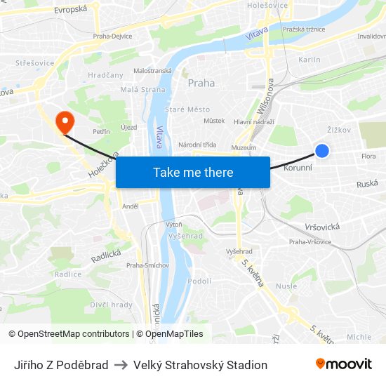 Jiřího Z Poděbrad to Velký Strahovský Stadion map