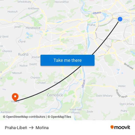 Praha-Libeň to Mořina map