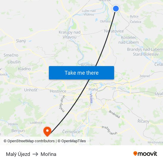 Malý Újezd to Mořina map