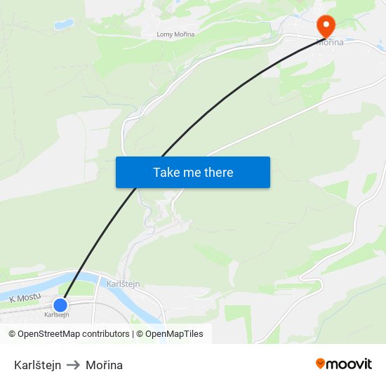 Karlštejn to Mořina map