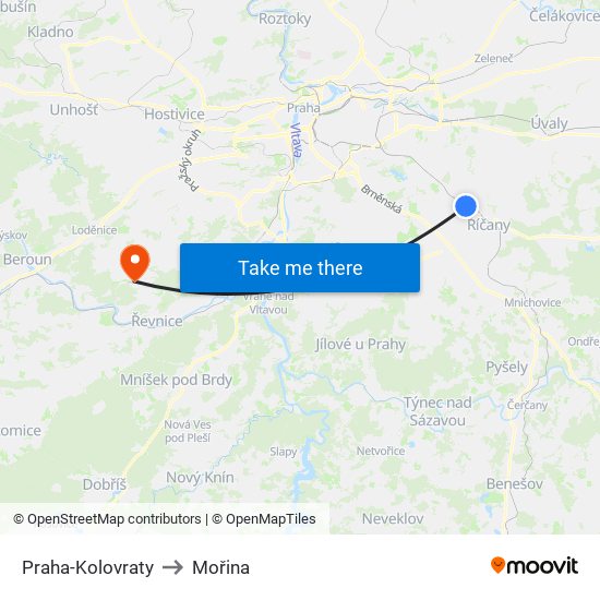 Praha-Kolovraty to Mořina map