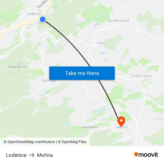 Loděnice to Mořina map