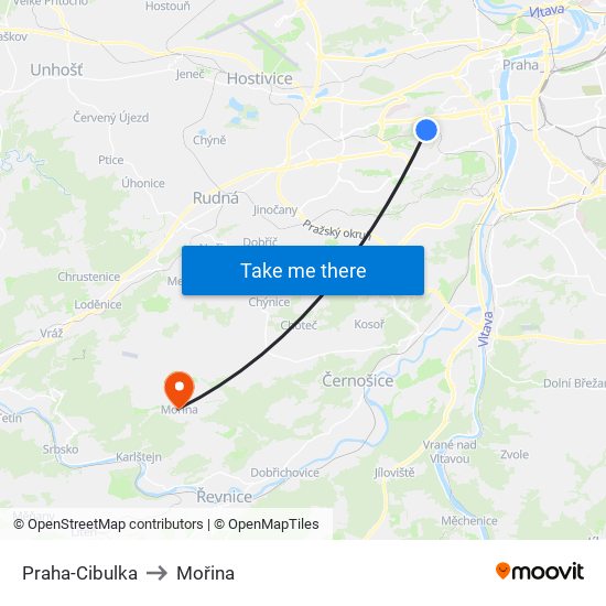 Praha-Cibulka to Mořina map