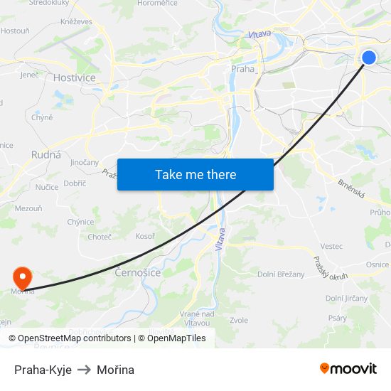 Praha-Kyje to Mořina map