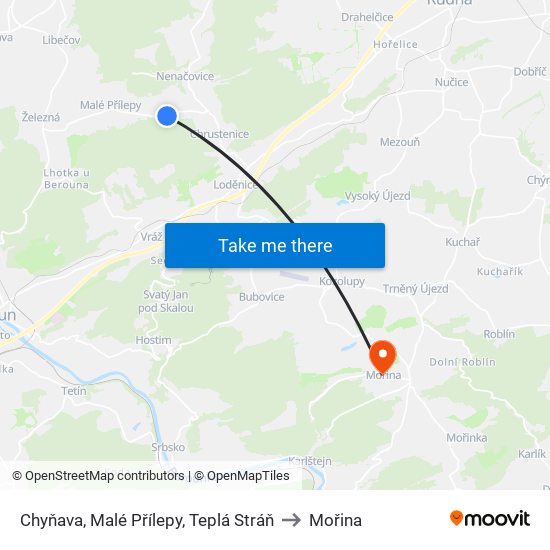 Chyňava, Malé Přílepy, Teplá Stráň to Mořina map