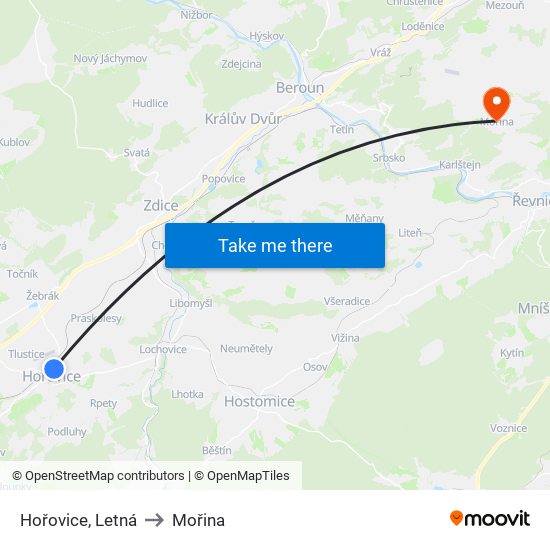 Hořovice, Letná to Mořina map