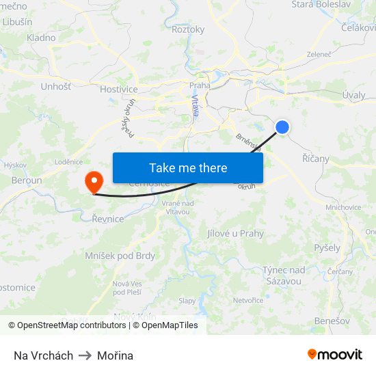 Na Vrchách to Mořina map