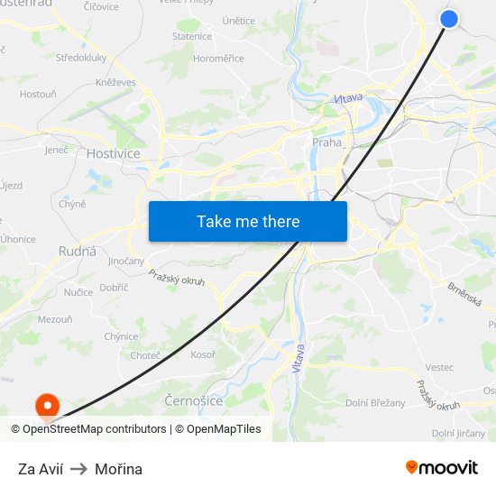 Za Avií to Mořina map