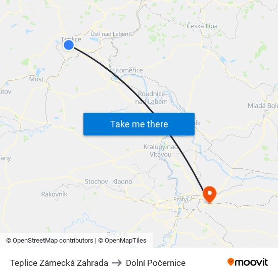 Teplice Zámecká Zahrada to Dolní Počernice map