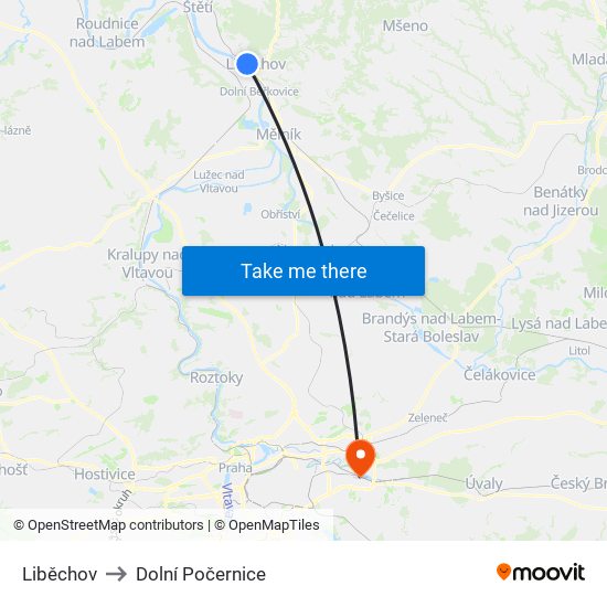 Liběchov to Dolní Počernice map