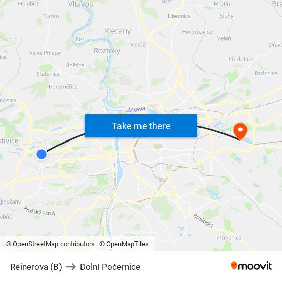 Reinerova (B) to Dolní Počernice map