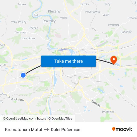 Krematorium Motol to Dolní Počernice map