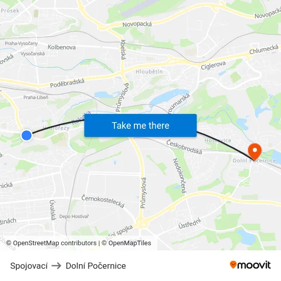 Spojovací to Dolní Počernice map