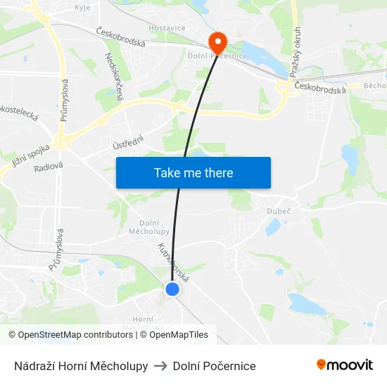Nádraží Horní Měcholupy to Dolní Počernice map