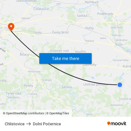 Chlístovice to Dolní Počernice map