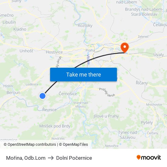 Mořina, Odb.Lom to Dolní Počernice map