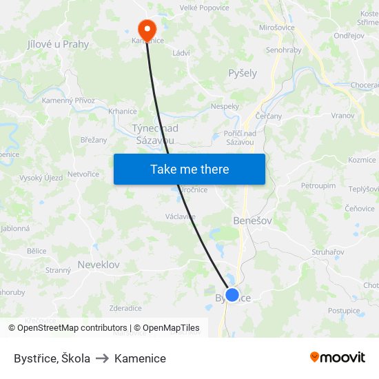 Bystřice, Škola (B) to Kamenice map