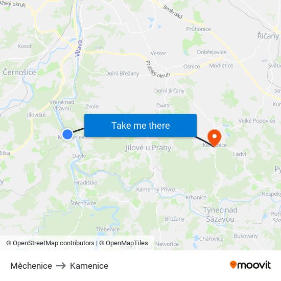 Měchenice to Kamenice map