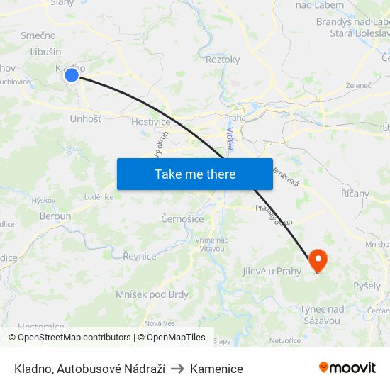 Kladno, Autobusové Nádraží to Kamenice map