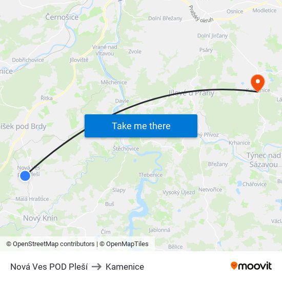 Nová Ves POD Pleší to Kamenice map