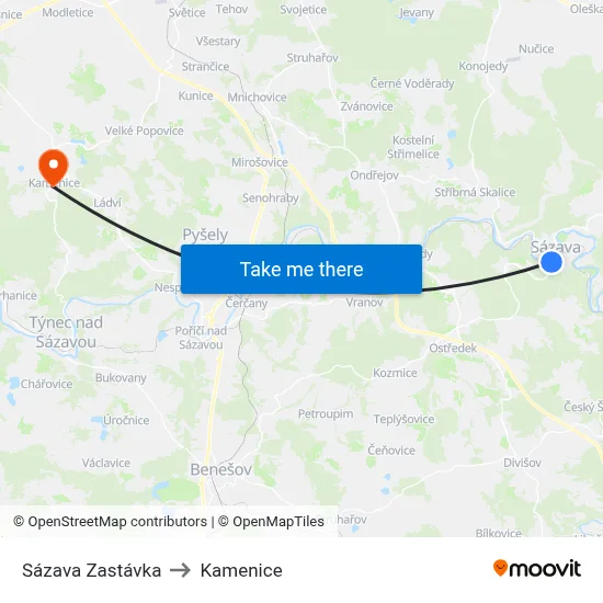 Sázava Zastávka to Kamenice map
