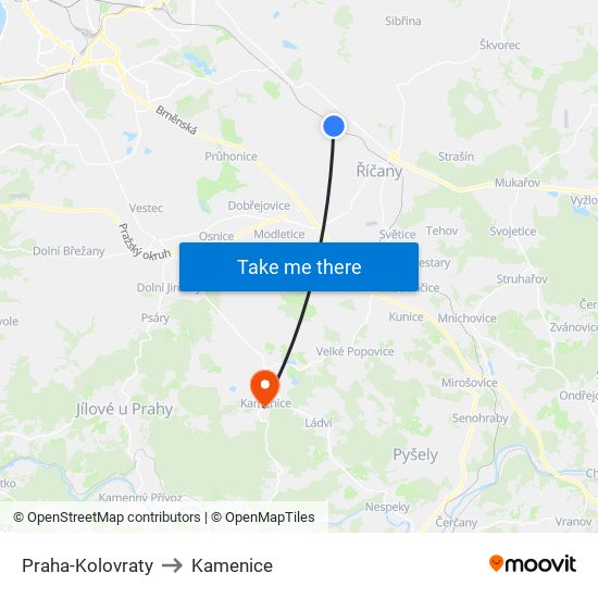 Praha-Kolovraty to Kamenice map