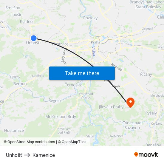 Unhošť to Kamenice map