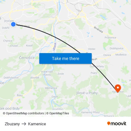 Zbuzany to Kamenice map