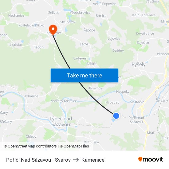 Poříčí Nad Sázavou - Svárov to Kamenice map