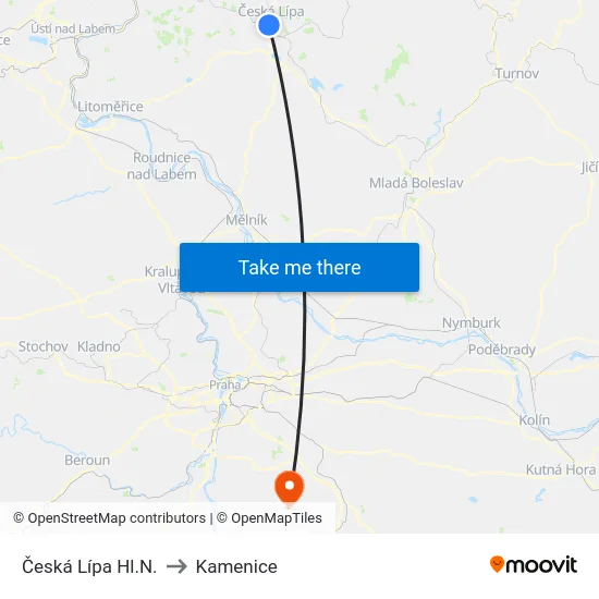 Česká Lípa Hl.N. to Kamenice map