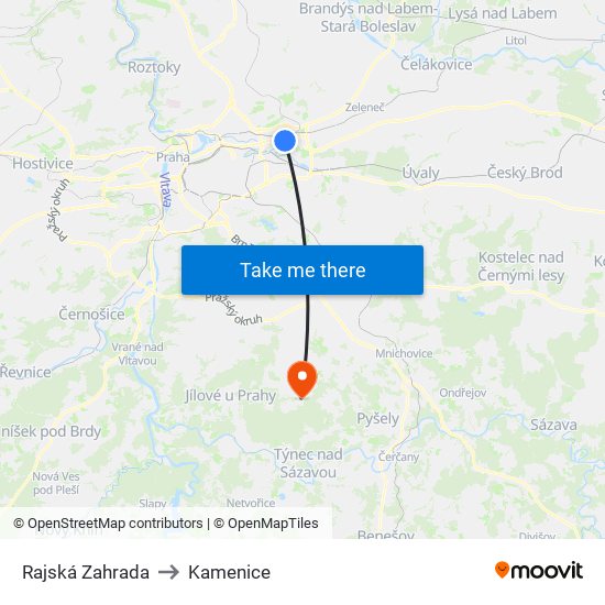 Rajská Zahrada to Kamenice map