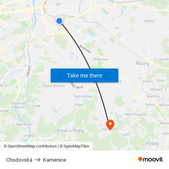 Chodovská (A) to Kamenice map