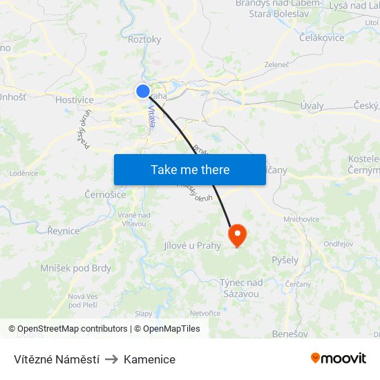 Vítězné Náměstí to Kamenice map