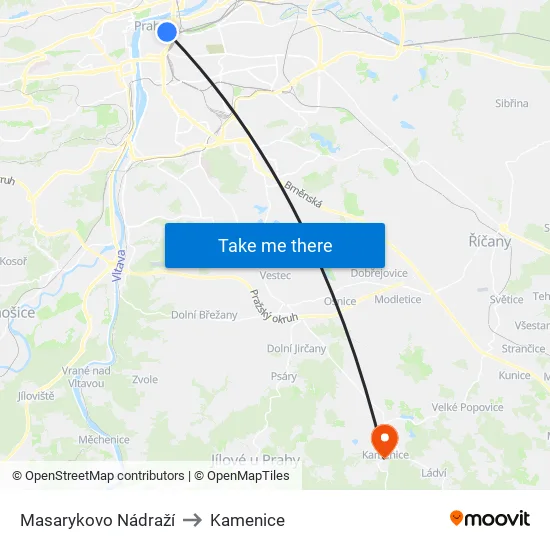 Masarykovo Nádraží to Kamenice map