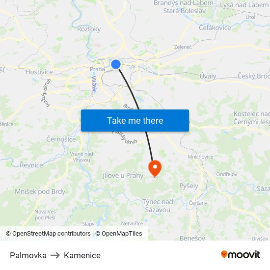 Palmovka to Kamenice map