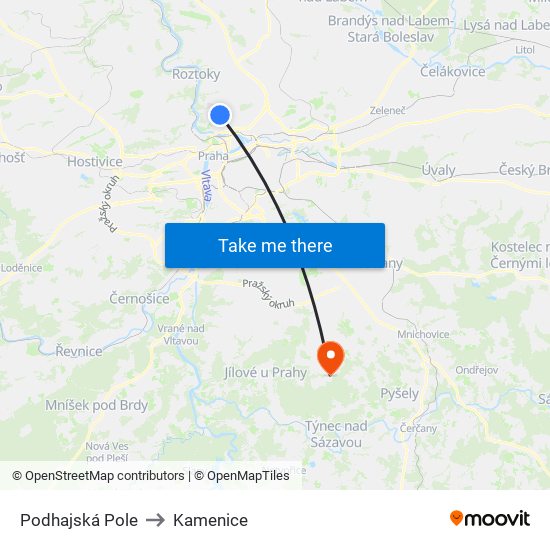 Podhajská Pole to Kamenice map