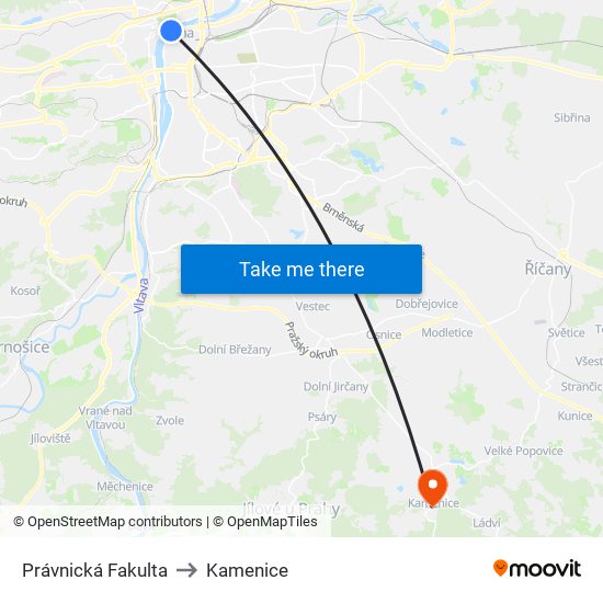 Právnická Fakulta to Kamenice map