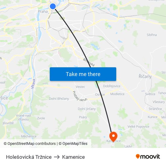 Holešovická Tržnice to Kamenice map