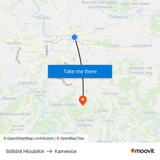 Sídliště Hloubětín to Kamenice map