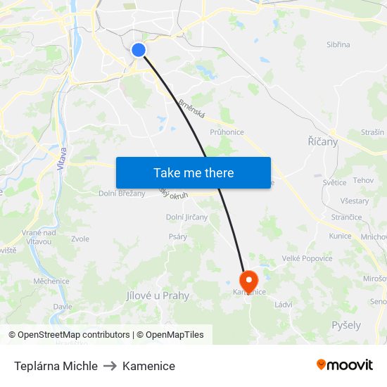 Teplárna Michle to Kamenice map