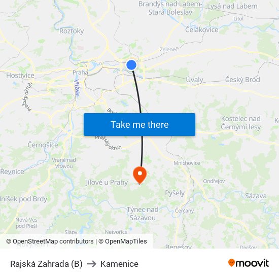 Rajská Zahrada (B) to Kamenice map